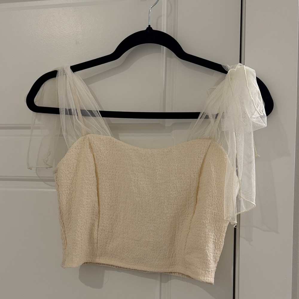Altar'd State Cream Crop Top with Sheer Bows